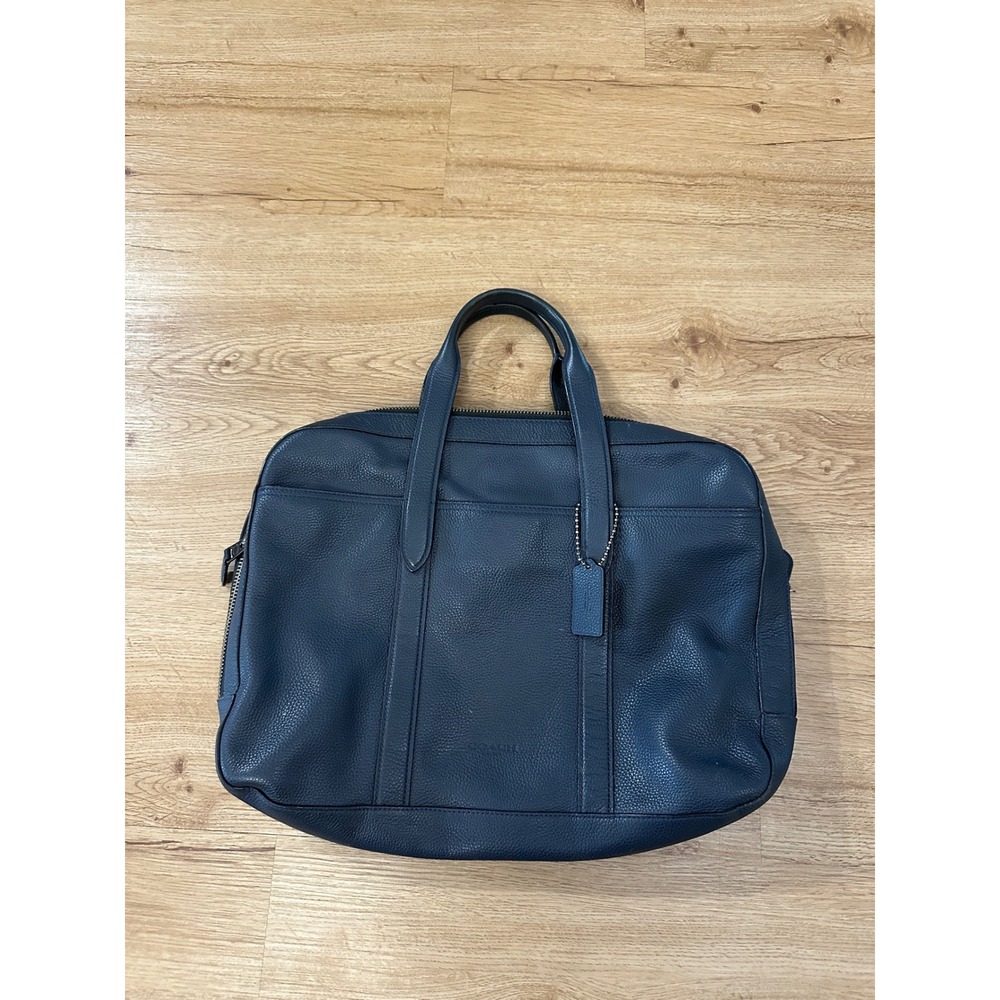 Coach Metropolitan Slim Briefcase Navy Blue Pebbled Leather Laptop Bag 72318